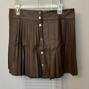 Zara Dark Brown Faux Leather Pleated Mini Skirt